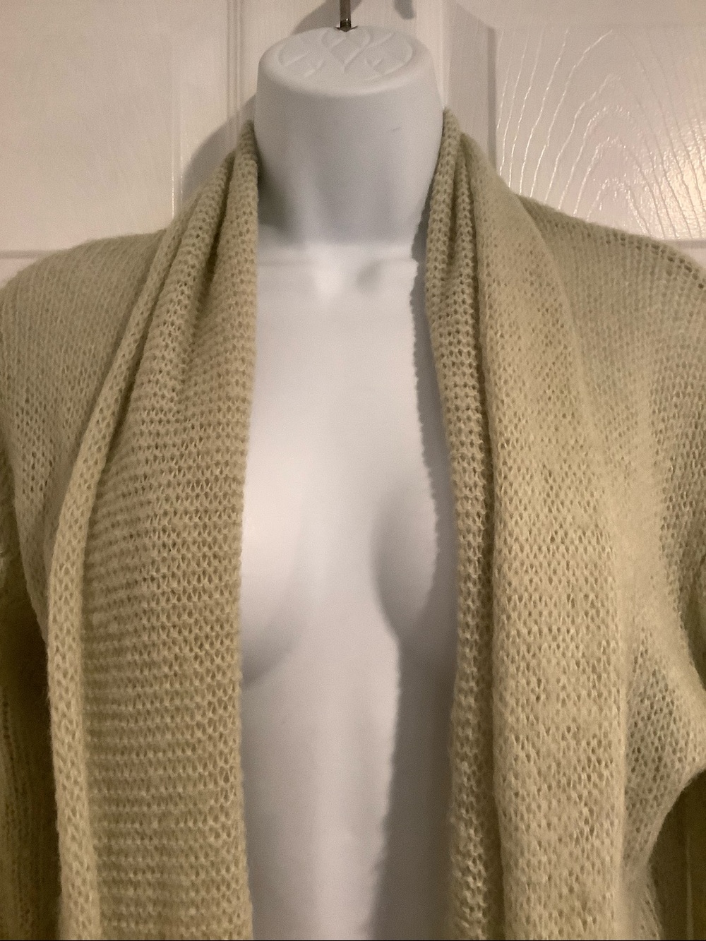 WOODEN SHIPS Khaki Neutral Mohair Wool Open Knit Open Front Draped Cardigan M/L - Picture 3 of 7